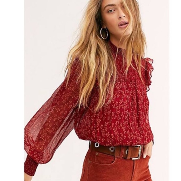 Free People Tops - FREE PEOPLE Roma Crepe Blouse In Berry Combo